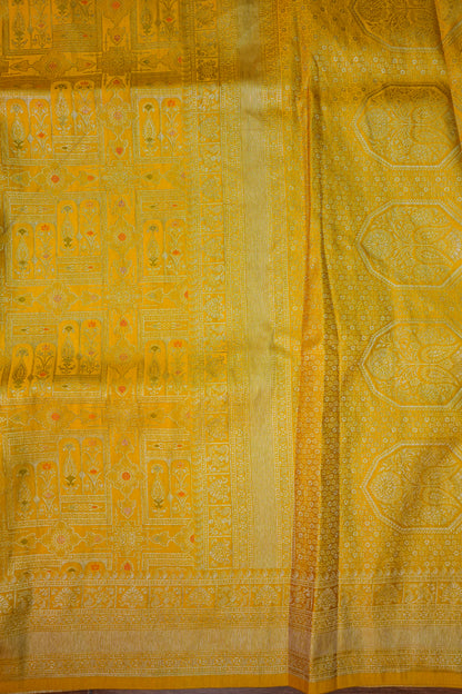 Banarasi Satin Silk Saree with Full Brocade Body – Mustard Yellow