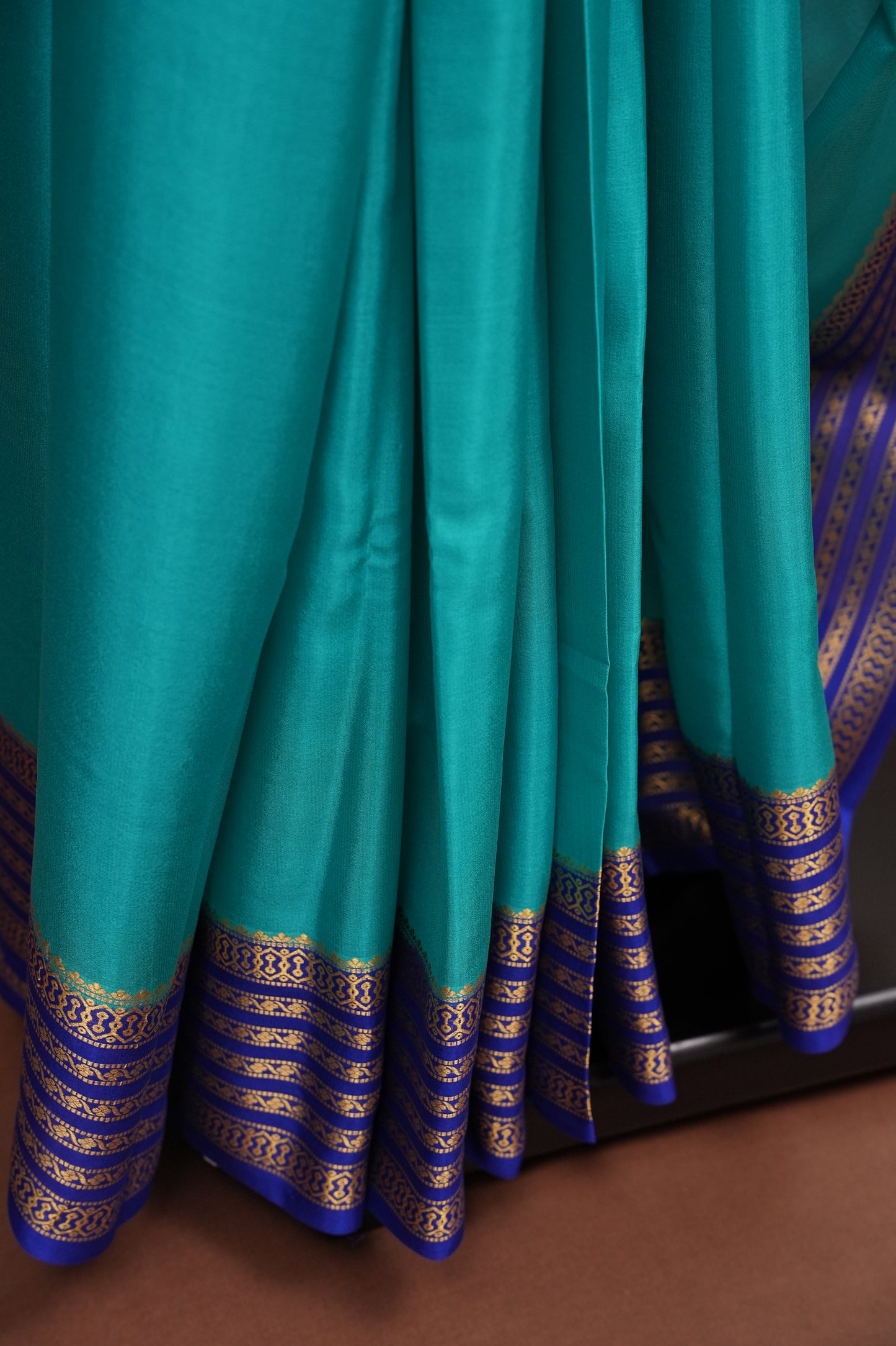 Pure Crepe Mysore Silk Saree - Sky Blue with Ink Blue Border