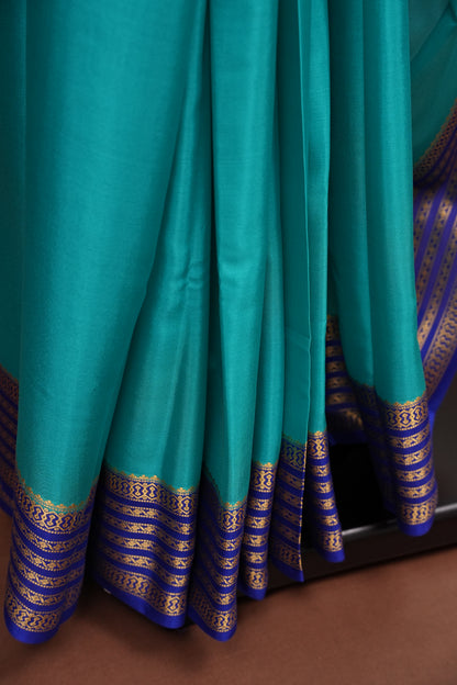 Pure Crepe Mysore Silk Saree - Sky Blue with Ink Blue Border