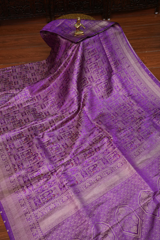 Banarasi Satin Silk Saree with Full Brocade Body – Purple