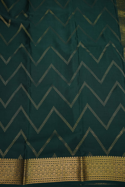 Pure Crepe Mysore Silk Saree - Bottle Green With Gold Zaro Border