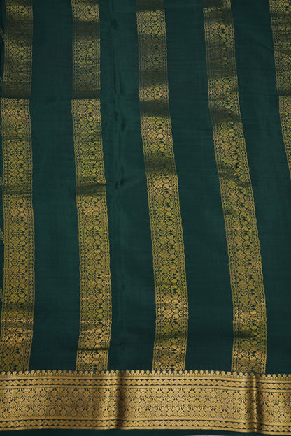 Pure Crepe Mysore Silk Saree - Bottle Green With Gold Zaro Border