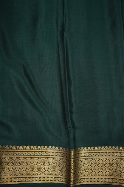 Pure Crepe Mysore Silk Saree - Bottle Green With Gold Zaro Border