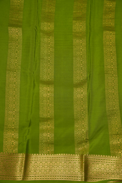 Pure Crepe Mysore Silk Saree - Olive Green with Gold Zari Border