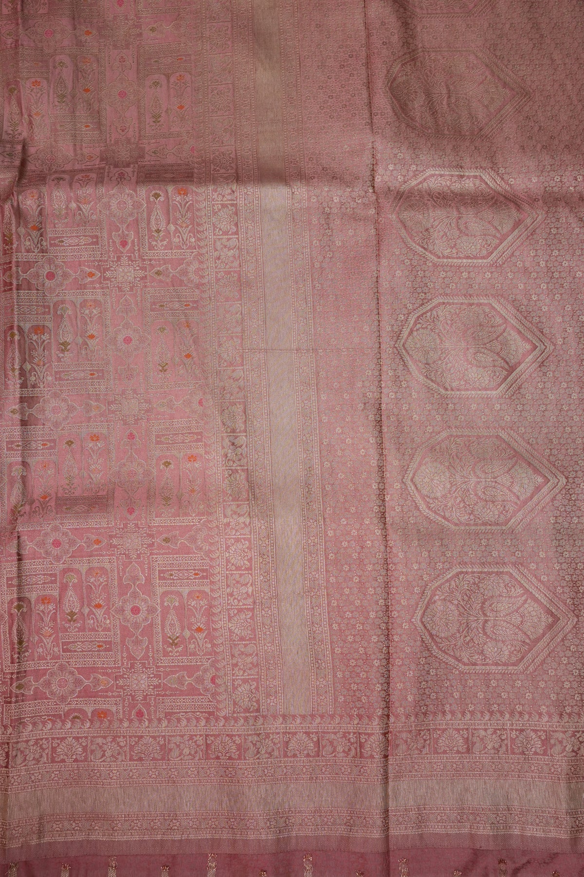 Banarasi Satin Silk Saree with Full Brocade Body – Dusty Rose Pink