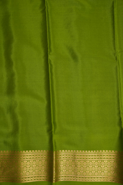 Pure Crepe Mysore Silk Saree - Olive Green with Gold Zari Border