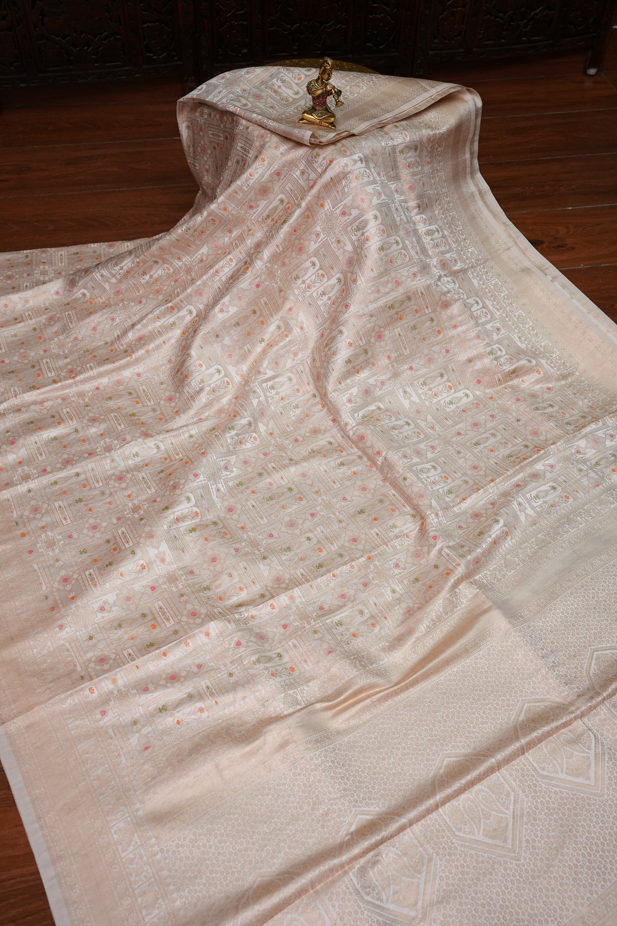 Banarasi Satin Silk Saree with Full Brocade Body – Ivory White