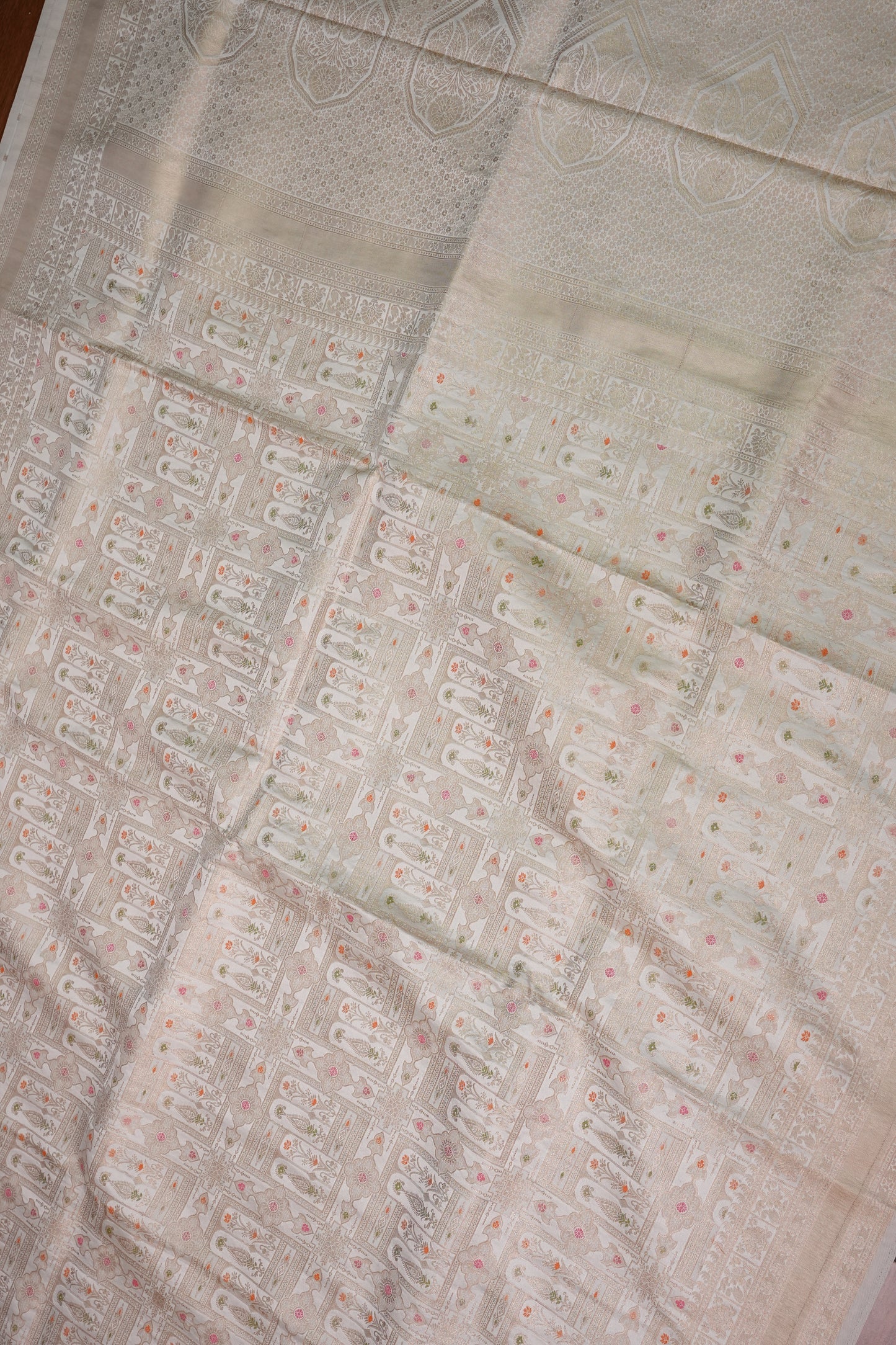 Banarasi Satin Silk Saree with Full Brocade Body – Ivory White