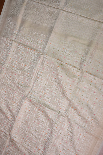 Banarasi Satin Silk Saree with Full Brocade Body – Ivory White
