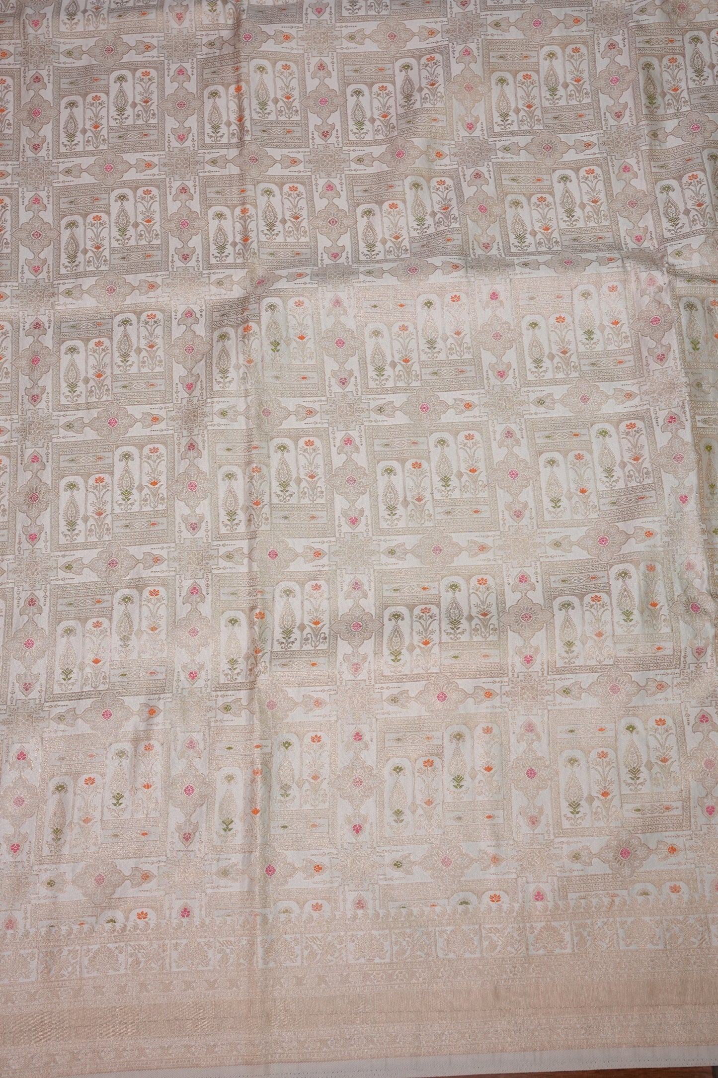 Banarasi Satin Silk Saree with Full Brocade Body – Ivory White
