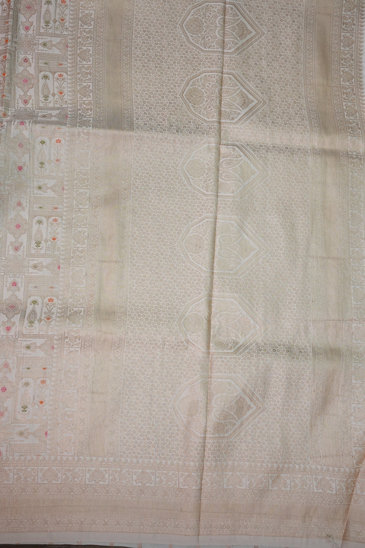 Banarasi Satin Silk Saree with Full Brocade Body – Ivory White