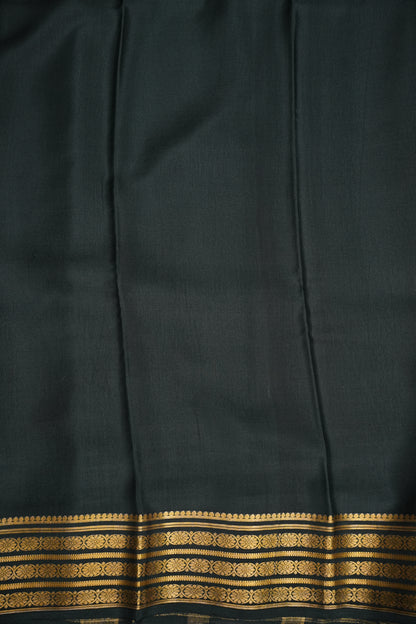 Pure Crepe Mysore Silk Saree - Deep Bottle Green With Gold Zari Border