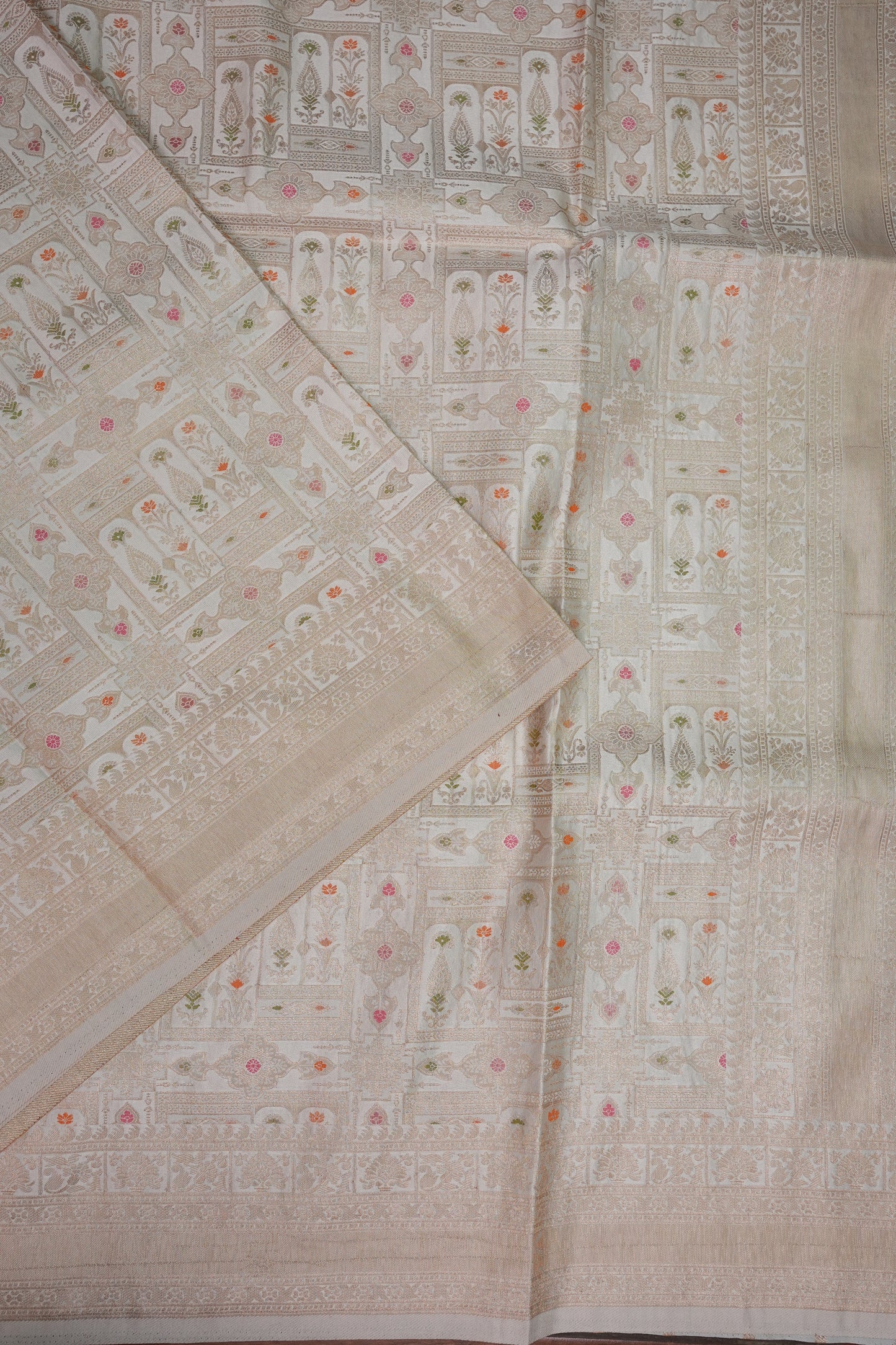 Banarasi Satin Silk Saree with Full Brocade Body – Ivory White