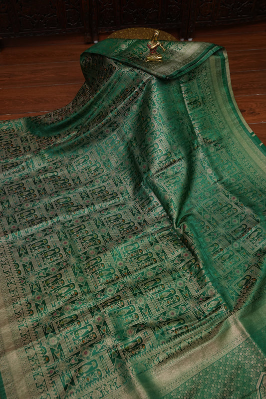 Banarasi Satin Silk Saree with Full Brocade Body – Emerald Green