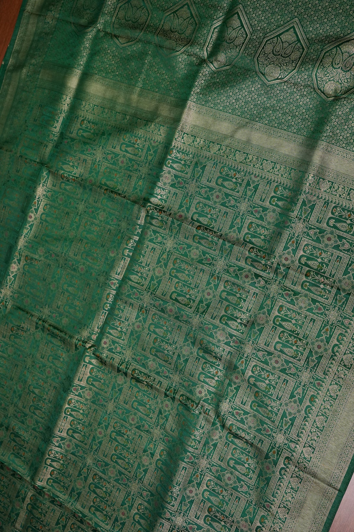 Banarasi Satin Silk Saree with Full Brocade Body – Emerald Green