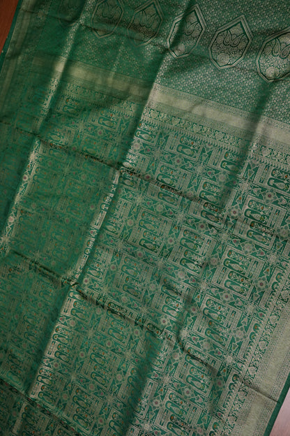 Banarasi Satin Silk Saree with Full Brocade Body – Emerald Green