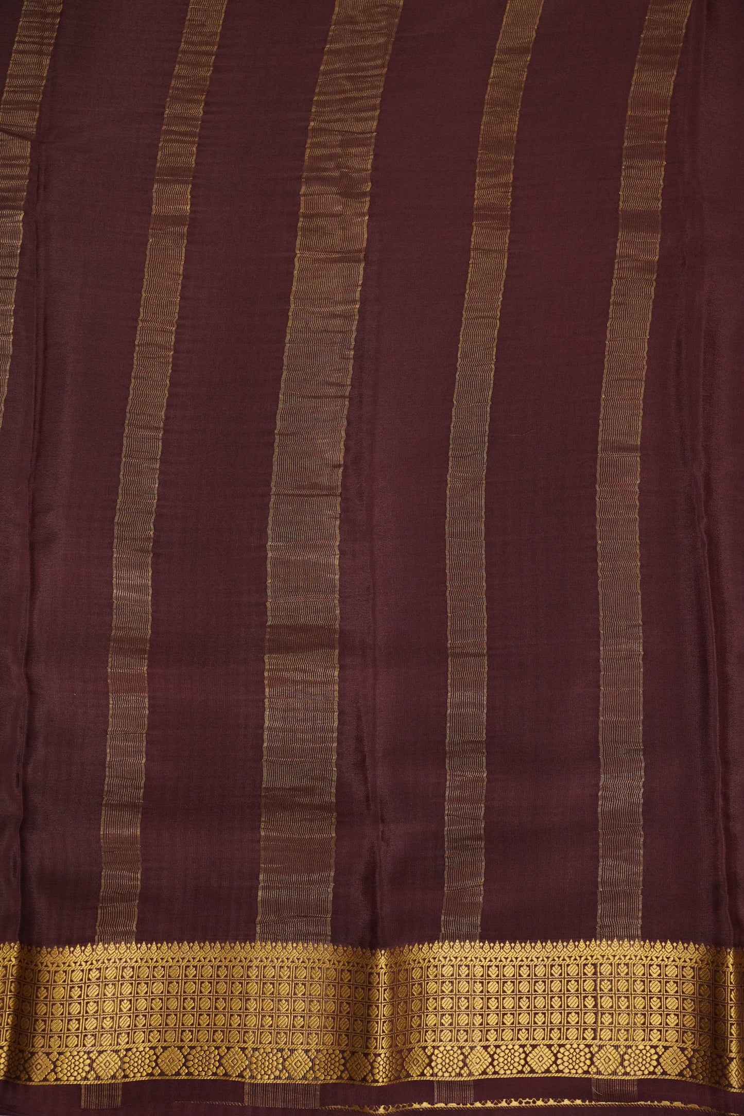 Kalamkari Printed Pure Crepe Mysore Silk Saree - Dark Peach & Chocolate Brown