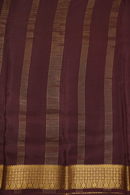 Kalamkari Printed Pure Crepe Mysore Silk Saree - Dark Peach & Chocolate Brown
