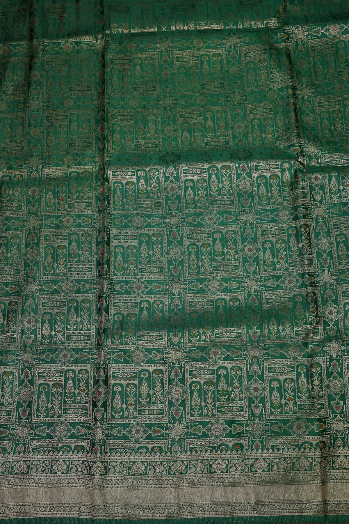 Banarasi Satin Silk Saree with Full Brocade Body – Emerald Green