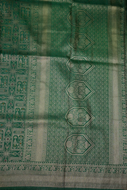 Banarasi Satin Silk Saree with Full Brocade Body – Emerald Green
