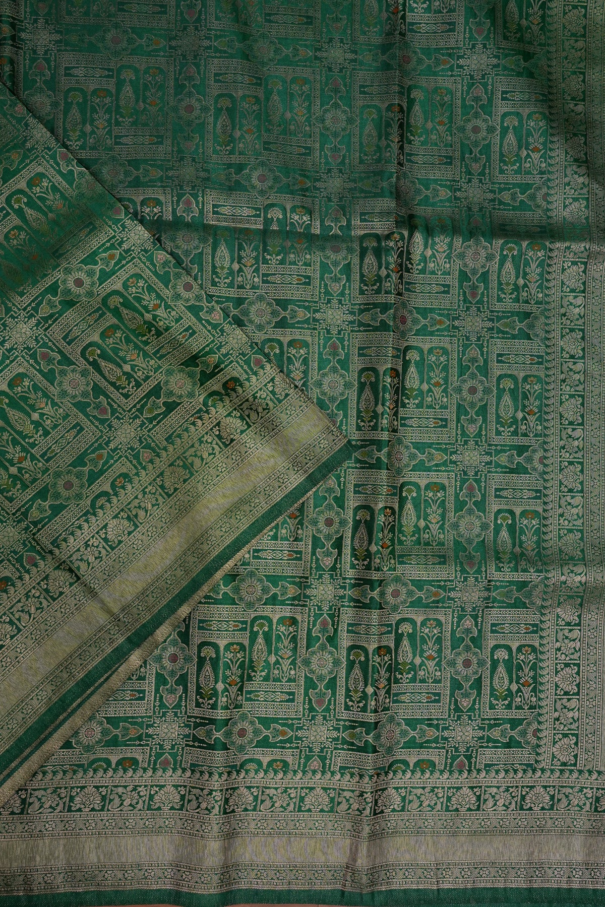 Banarasi Satin Silk Saree with Full Brocade Body – Emerald Green