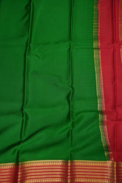 Pure Crepe Mysore Silk Saree - Leaf Green with Red Border