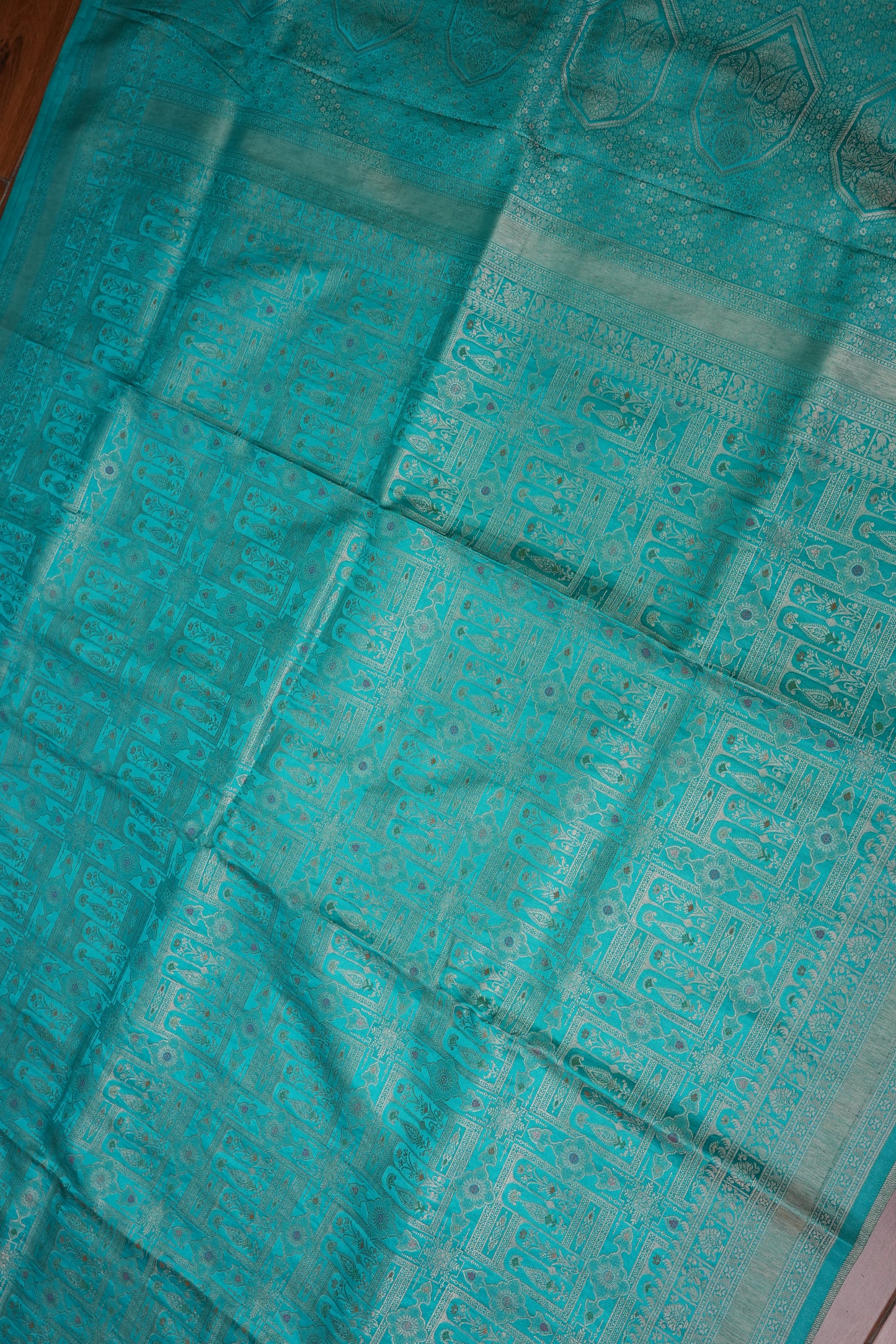 Banarasi Satin Silk Saree with Full Brocade Body – Turquoise Blue