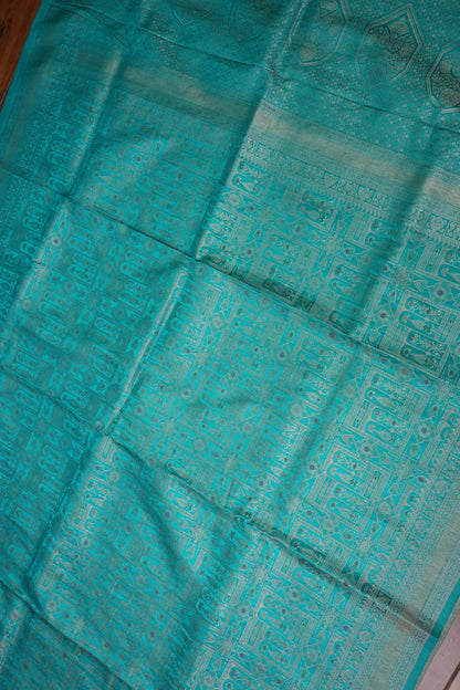 Banarasi Satin Silk Saree with Full Brocade Body – Turquoise Blue