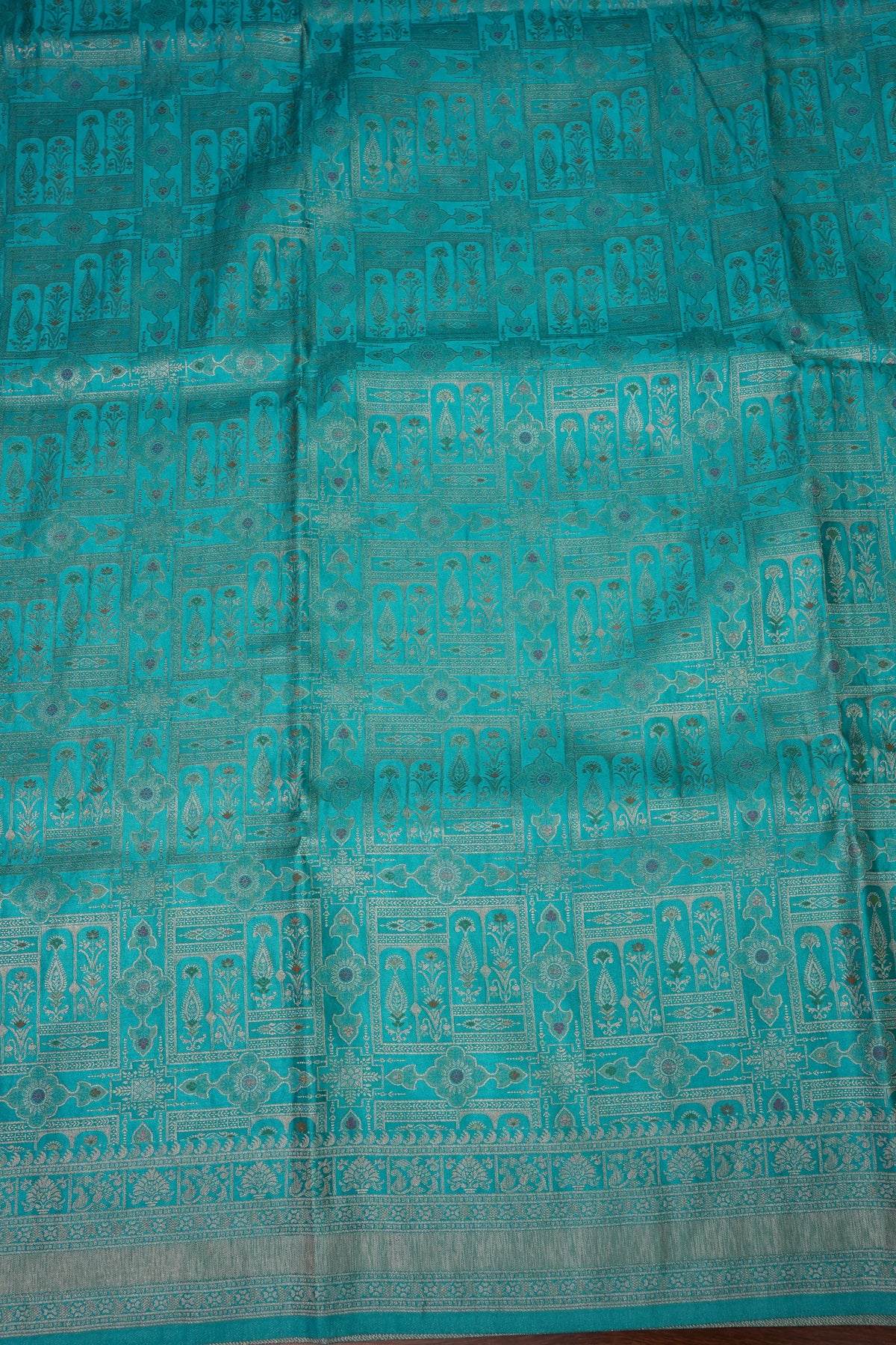 Banarasi Satin Silk Saree with Full Brocade Body – Turquoise Blue