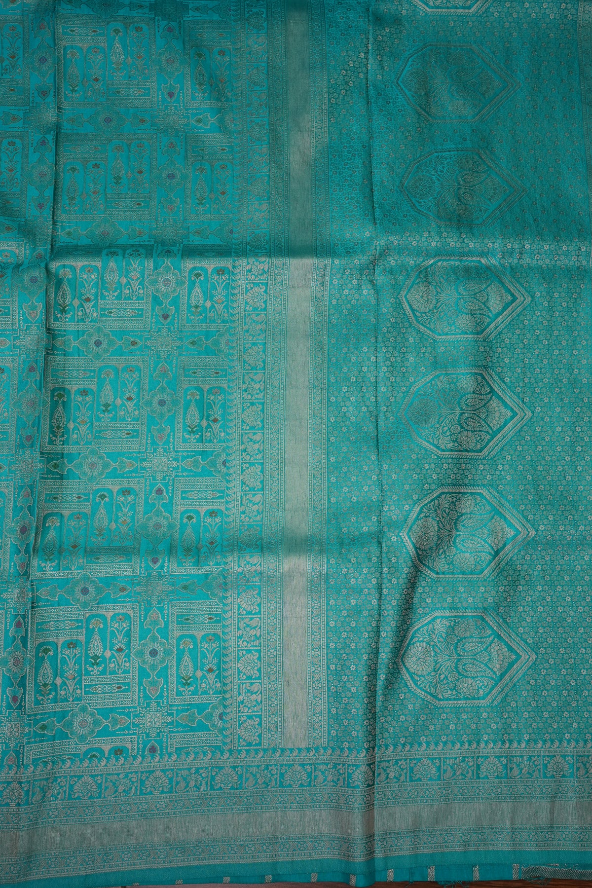 Banarasi Satin Silk Saree with Full Brocade Body – Turquoise Blue