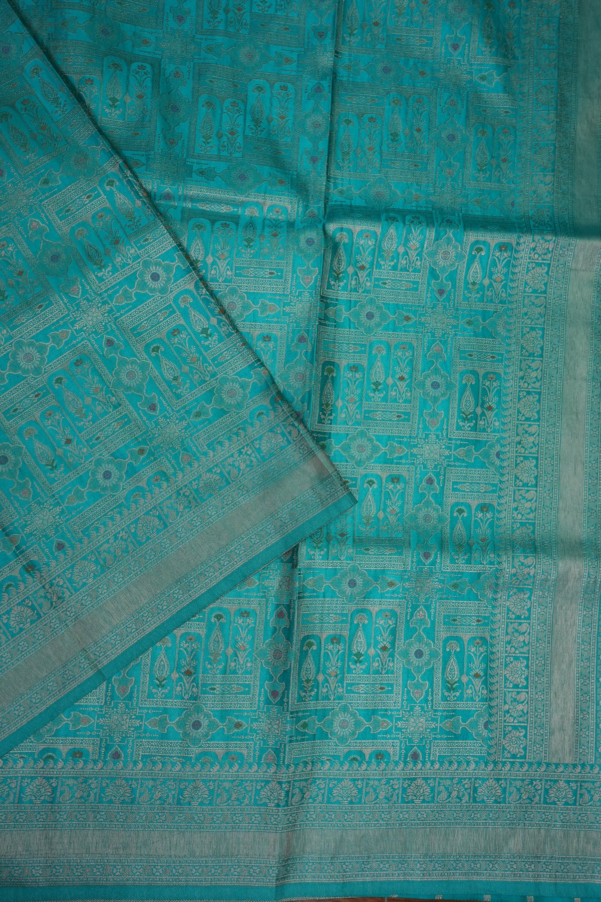 Banarasi Satin Silk Saree with Full Brocade Body – Turquoise Blue