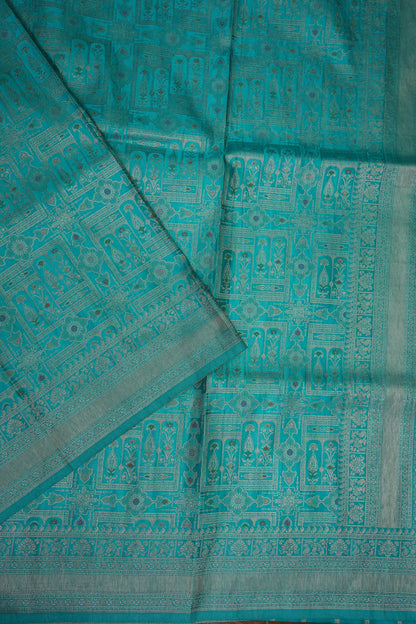Banarasi Satin Silk Saree with Full Brocade Body – Turquoise Blue