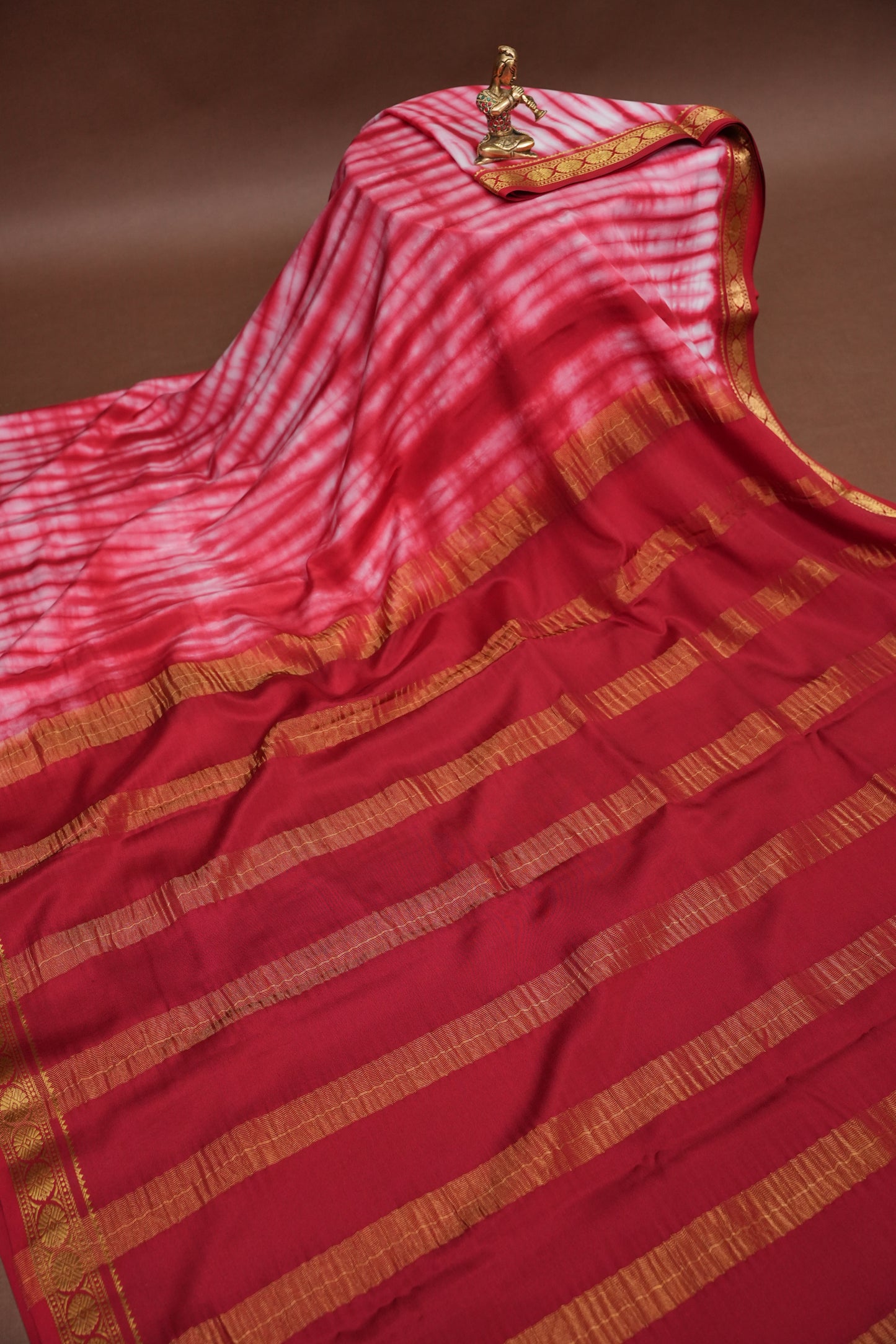 Shibori Tie & Dye Pure Crepe Mysore Silk Saree - Deep Red
