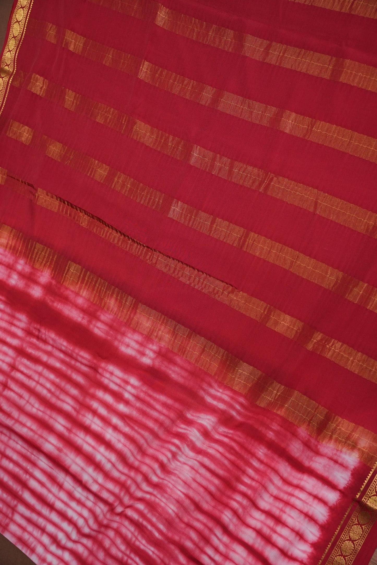 Shibori Tie & Dye Pure Crepe Mysore Silk Saree - Deep Red