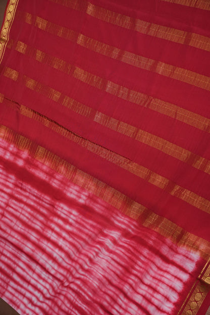 Shibori Tie & Dye Pure Crepe Mysore Silk Saree - Deep Red