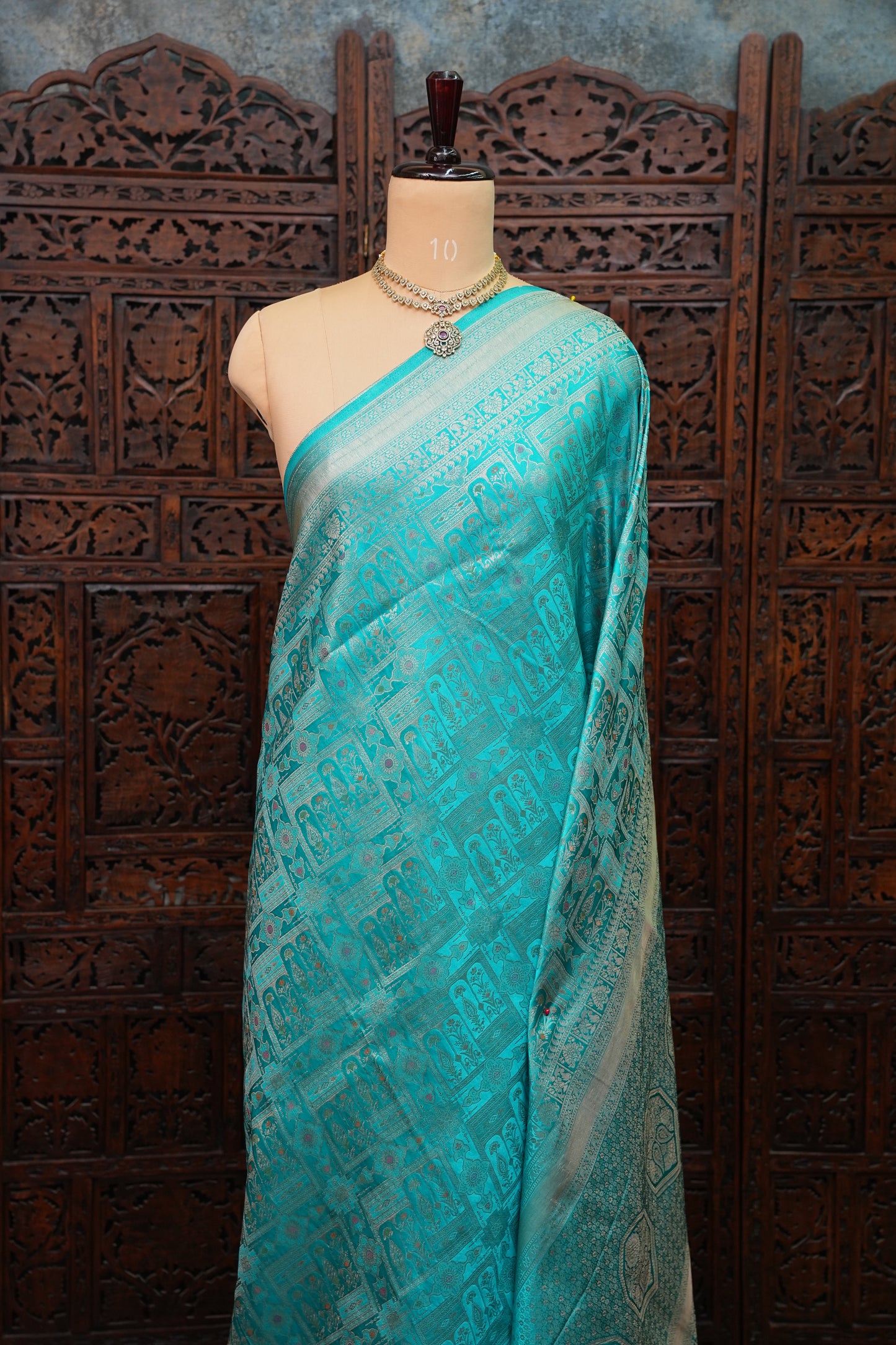 Banarasi Satin Silk Saree with Full Brocade Body – Turquoise Blue