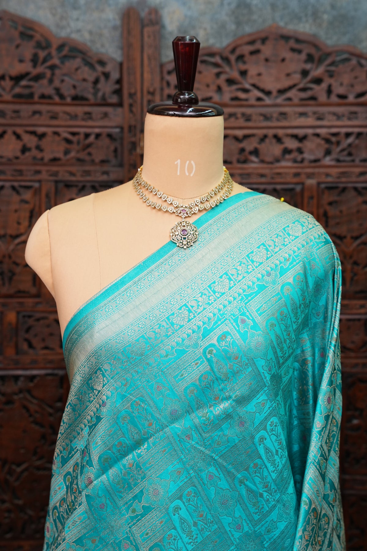 Banarasi Satin Silk Saree with Full Brocade Body – Turquoise Blue