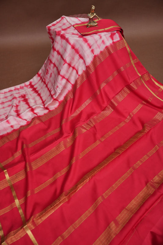 Shibori Tie & Dye Pure Crepe Mysore Silk Saree - Red