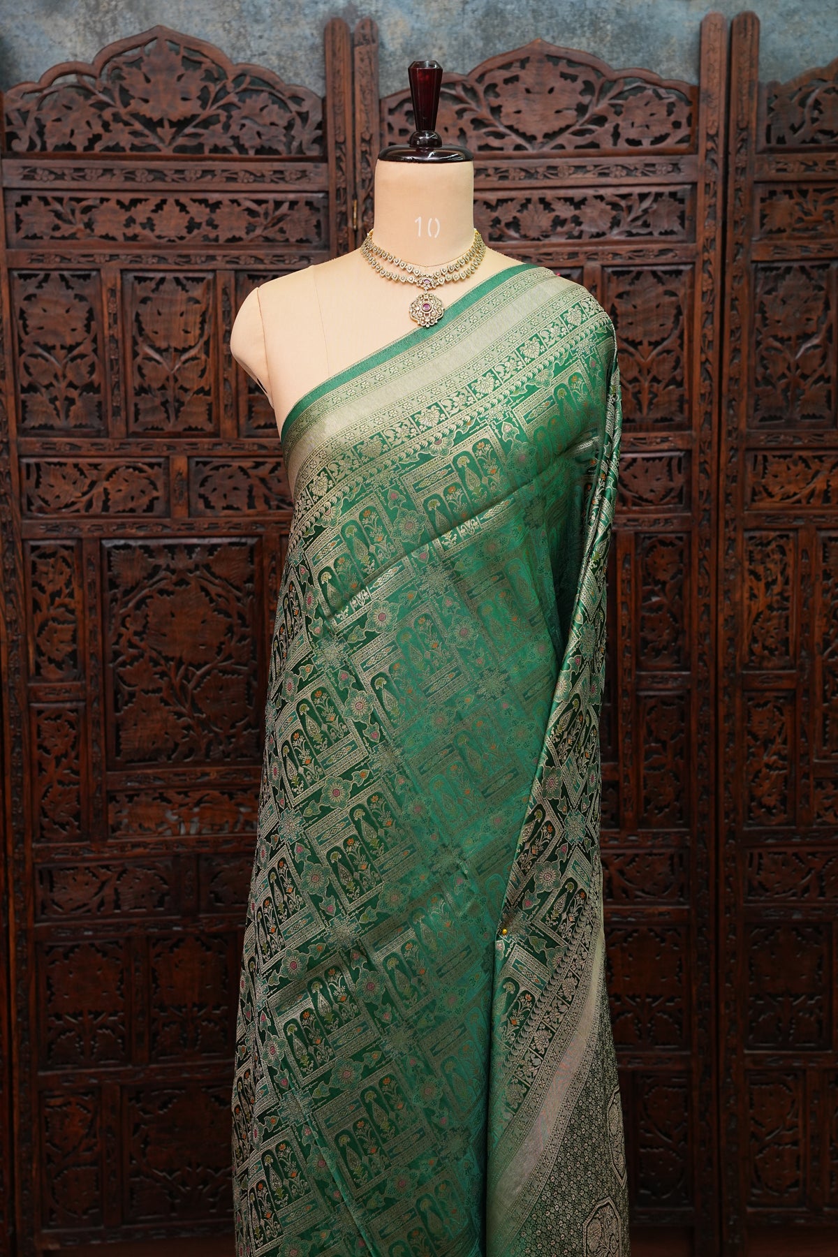 Banarasi Satin Silk Saree with Full Brocade Body – Emerald Green