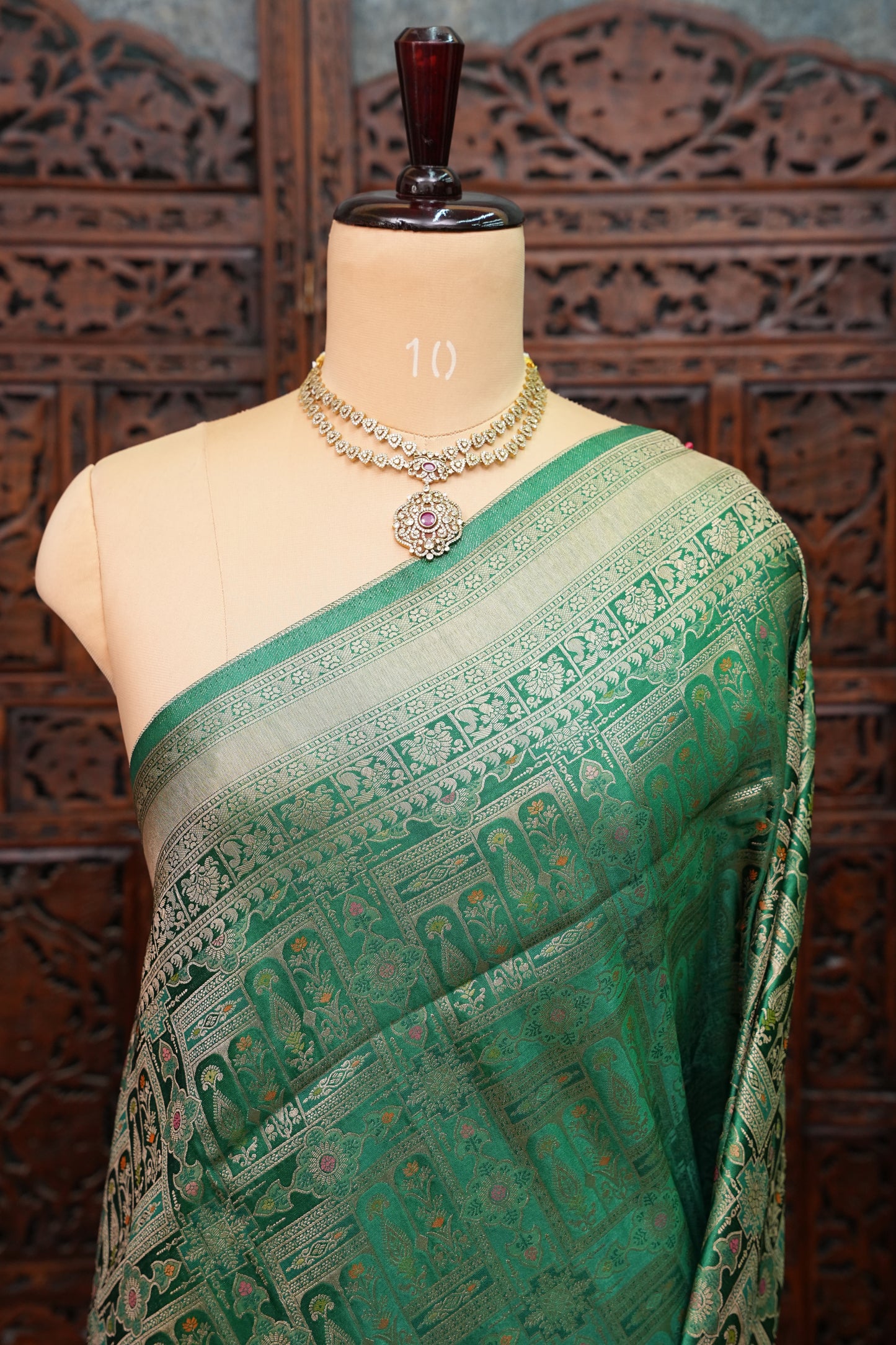 Banarasi Satin Silk Saree with Full Brocade Body – Emerald Green
