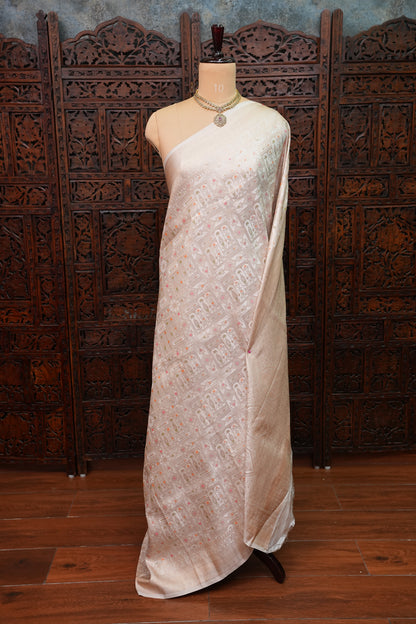 Banarasi Satin Silk Saree with Full Brocade Body – Ivory White