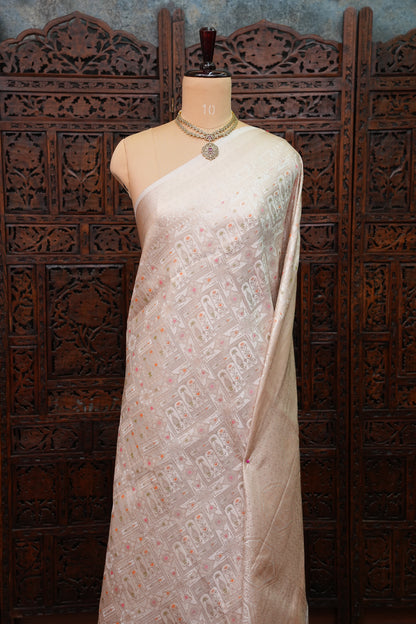 Banarasi Satin Silk Saree with Full Brocade Body – Ivory White