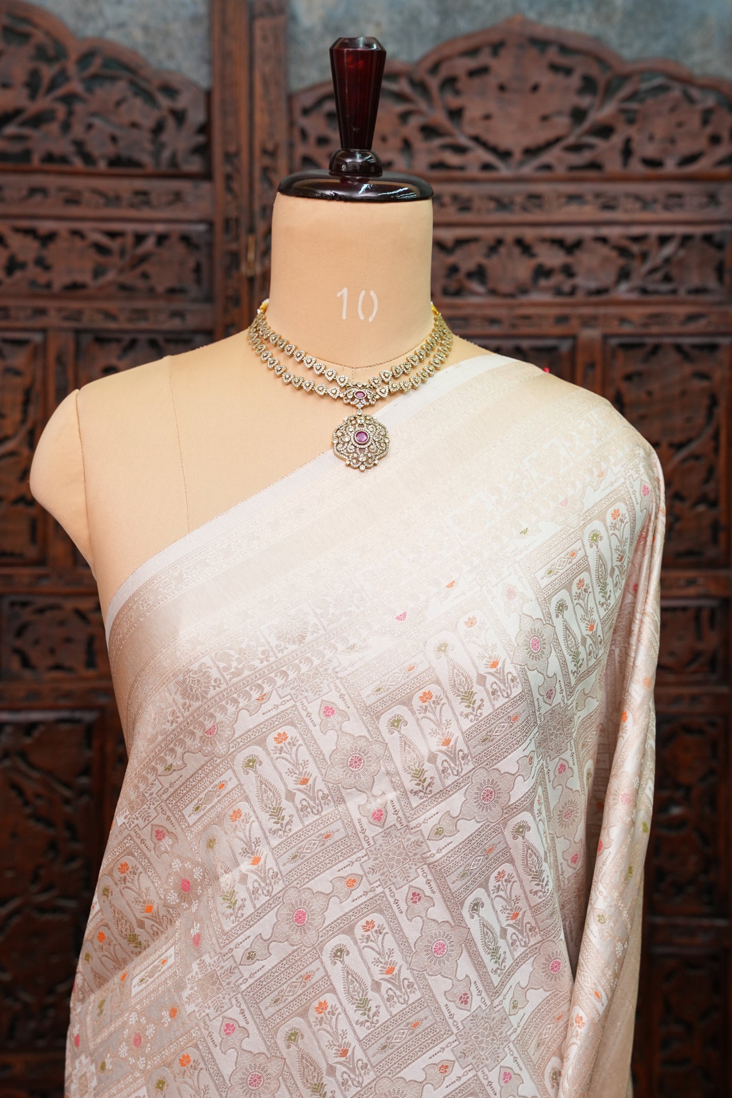 Banarasi Satin Silk Saree with Full Brocade Body – Ivory White