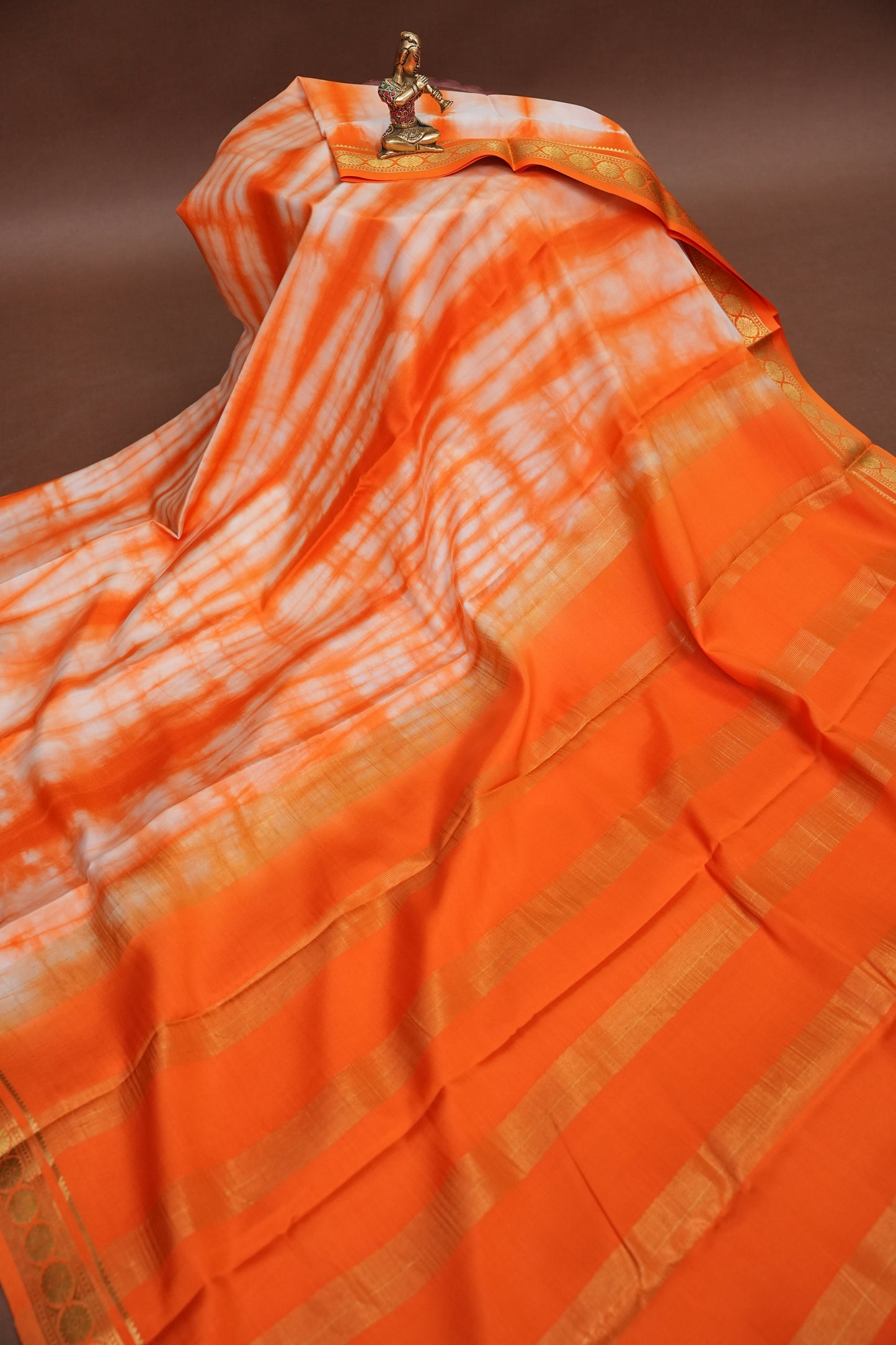 Shibori Tie & Dye Pure Crepe Mysore Silk Saree - Orange