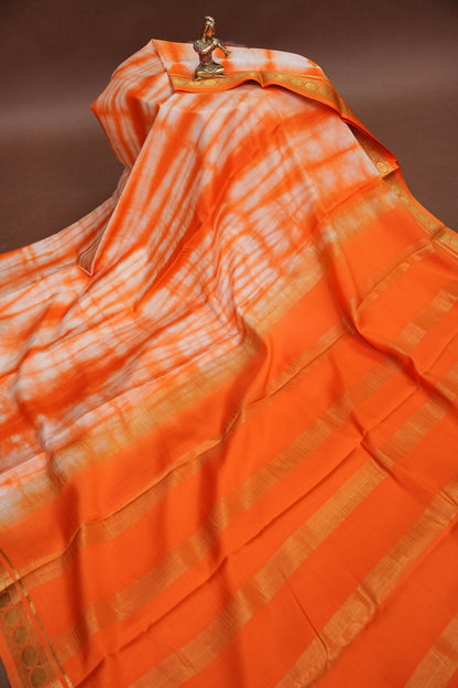 Shibori Tie & Dye Pure Crepe Mysore Silk Saree - Orange