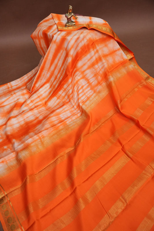 Shibori Tie & Dye Pure Crepe Mysore Silk Saree - Orange