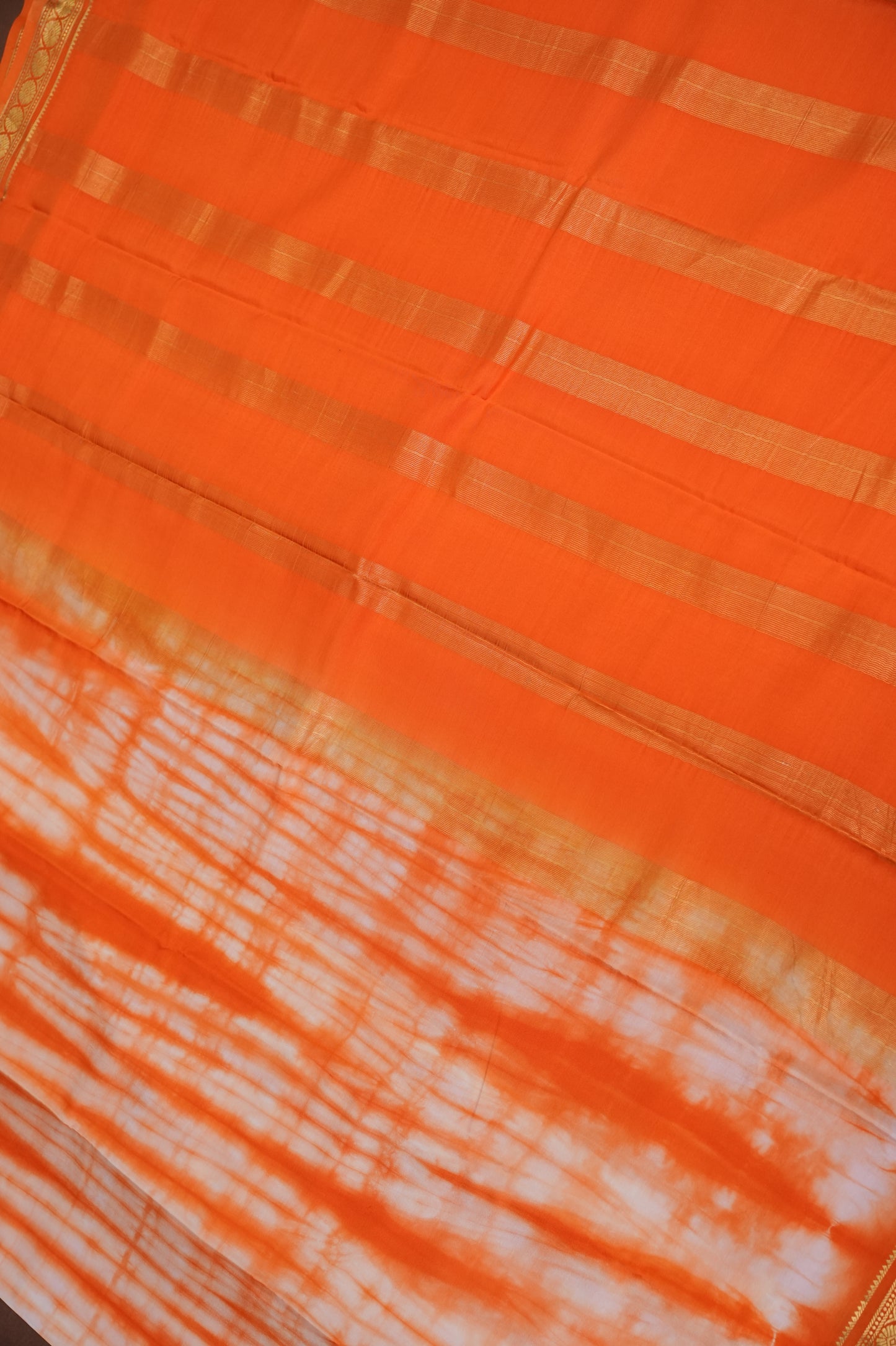 Shibori Tie & Dye Pure Crepe Mysore Silk Saree - Orange