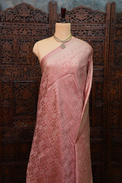Banarasi Satin Silk Saree with Full Brocade Body – Dusty Rose Pink