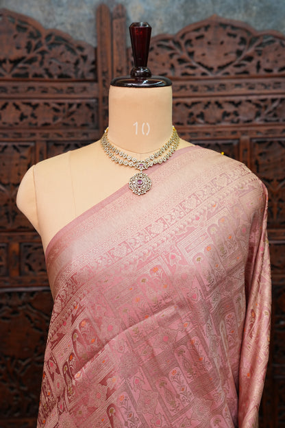 Banarasi Satin Silk Saree with Full Brocade Body – Dusty Rose Pink