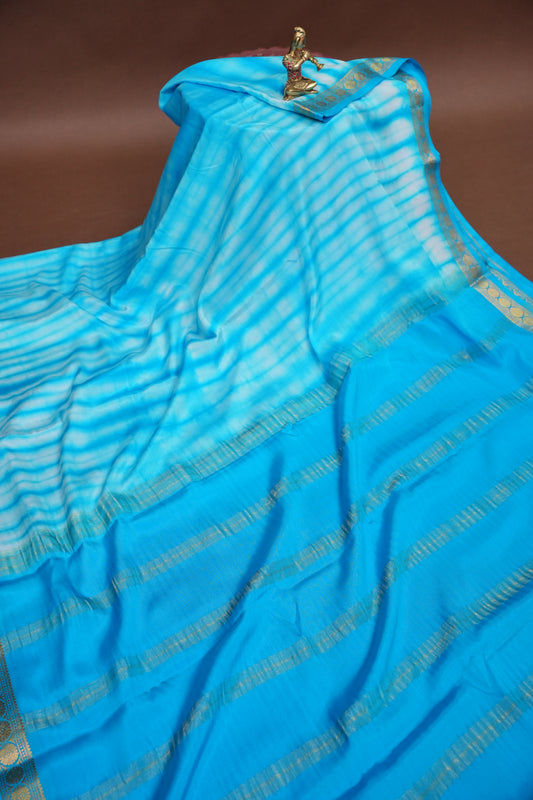 Shibori Tie & Dye Pure Crepe Mysore Silk Saree - Sky Blue